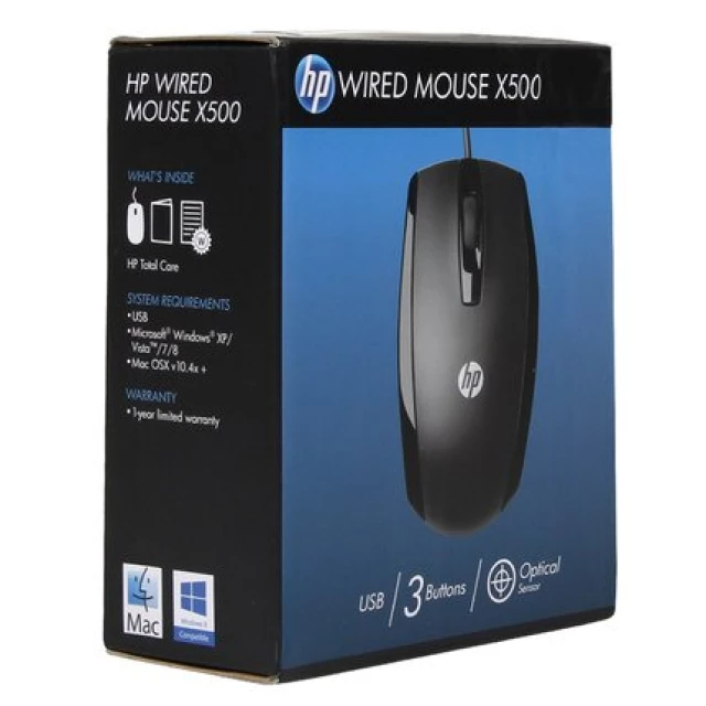 HP Wired Mouse X500, 3 Buttons, Optical Sensor 3786
